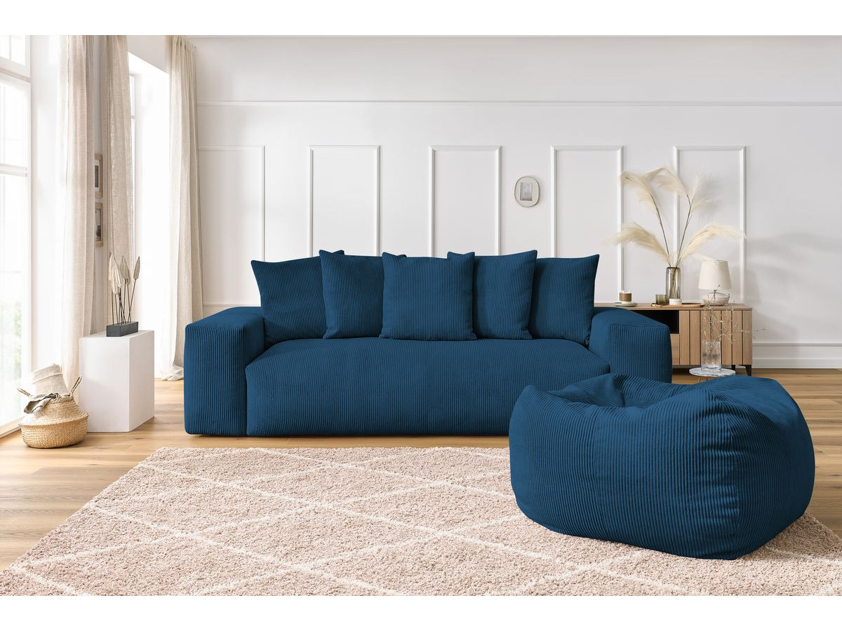 Bobochic Voltaire Sofa 4-Sitzer mit Pouf 280 × 124 cm Cordsamt Dunkelblau