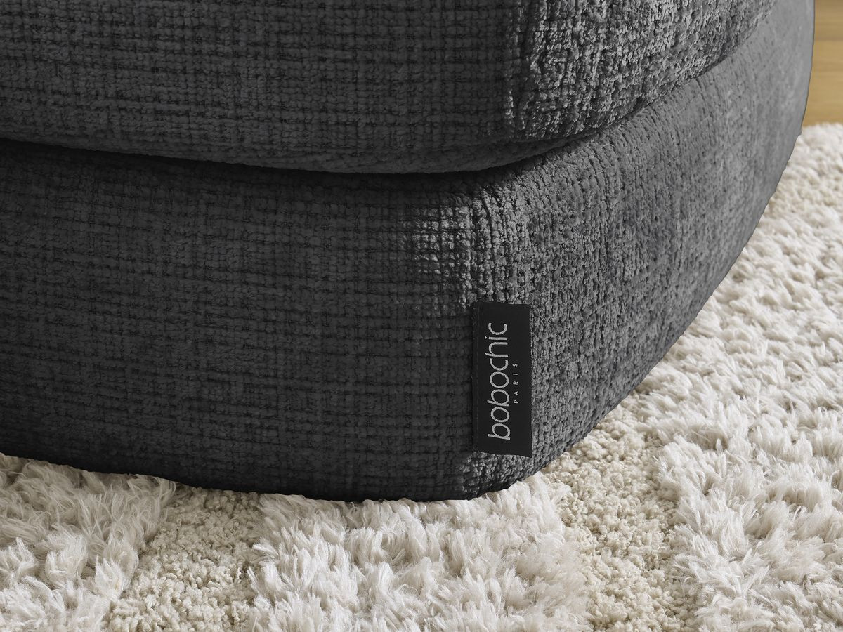 Bobochic Leonore Ecksofa mit Pouf Strukturstoff Schwarz Ecke rechts