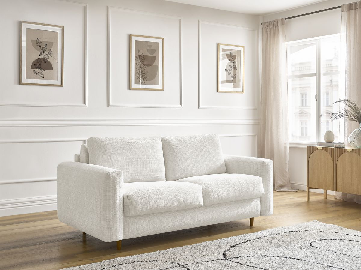 Bobochic Cocoone Schlafsofa 3-Sitzer Strukturstoff Weiß, Liegefläche 160 × 200 cm