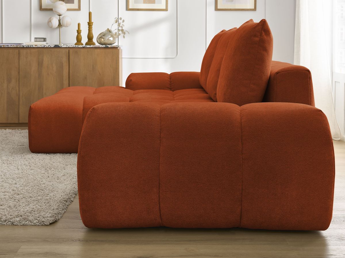 Bobochic Everest Ecksofa mit Schlaffunktion und Bettkasten 318 × 180 cm, 3 Kissen Strukturstoff Orange Ecke links