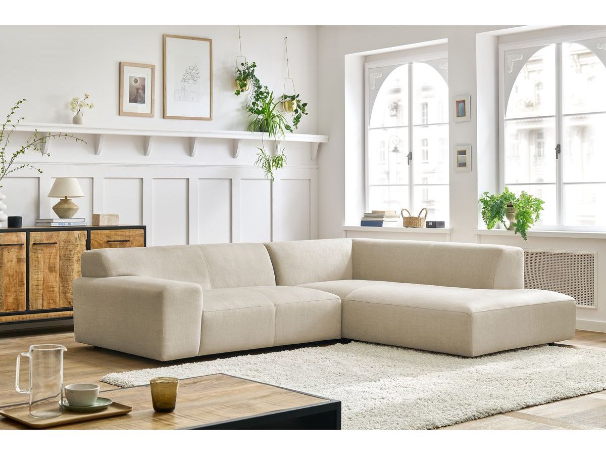 Bobochic Lavena Ecksofa 272 × 220 cm Samt Beige Ecke rechts