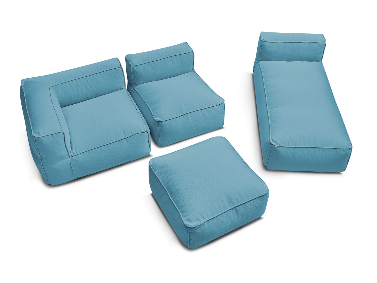 Bobochic Giulia Gartensofa 4-Sitzer mit Pouf, 1 Eckmodul Stoff Hellblau