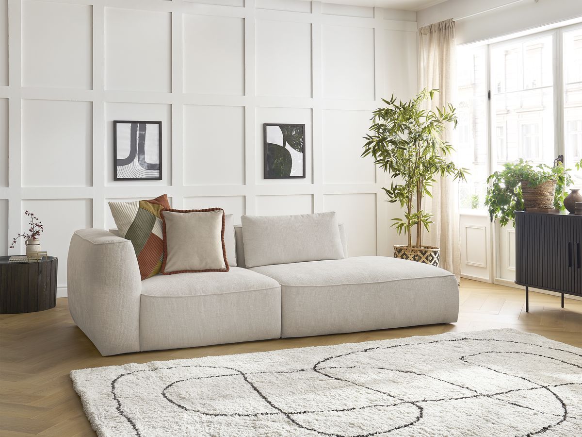 Bobochic Leopold Sofa 3-Sitzer Strukturstoff Beige Armlehne links