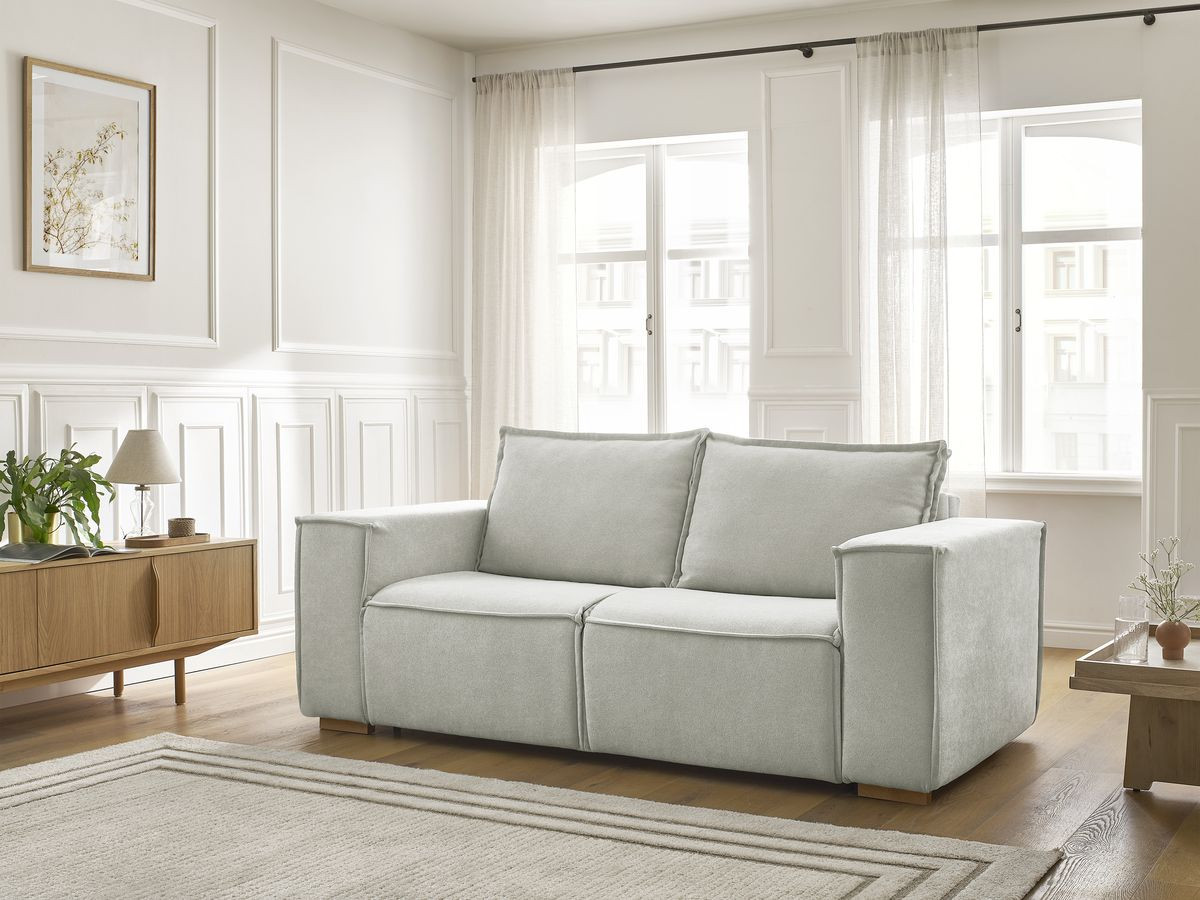 Bobochic Chelsea Schlafsofa 3-Sitzer Strukturstoff Hellgrau, Liegefläche 160 × 200 cm