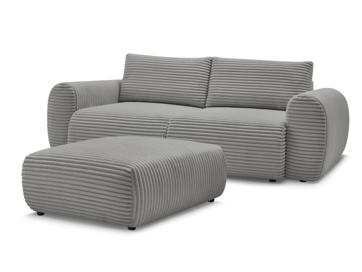 Bobochic Lucien Schlafsofa 4-Sitzer mit Bettkasten und Pouf Breitcord weich Dunkelgrau