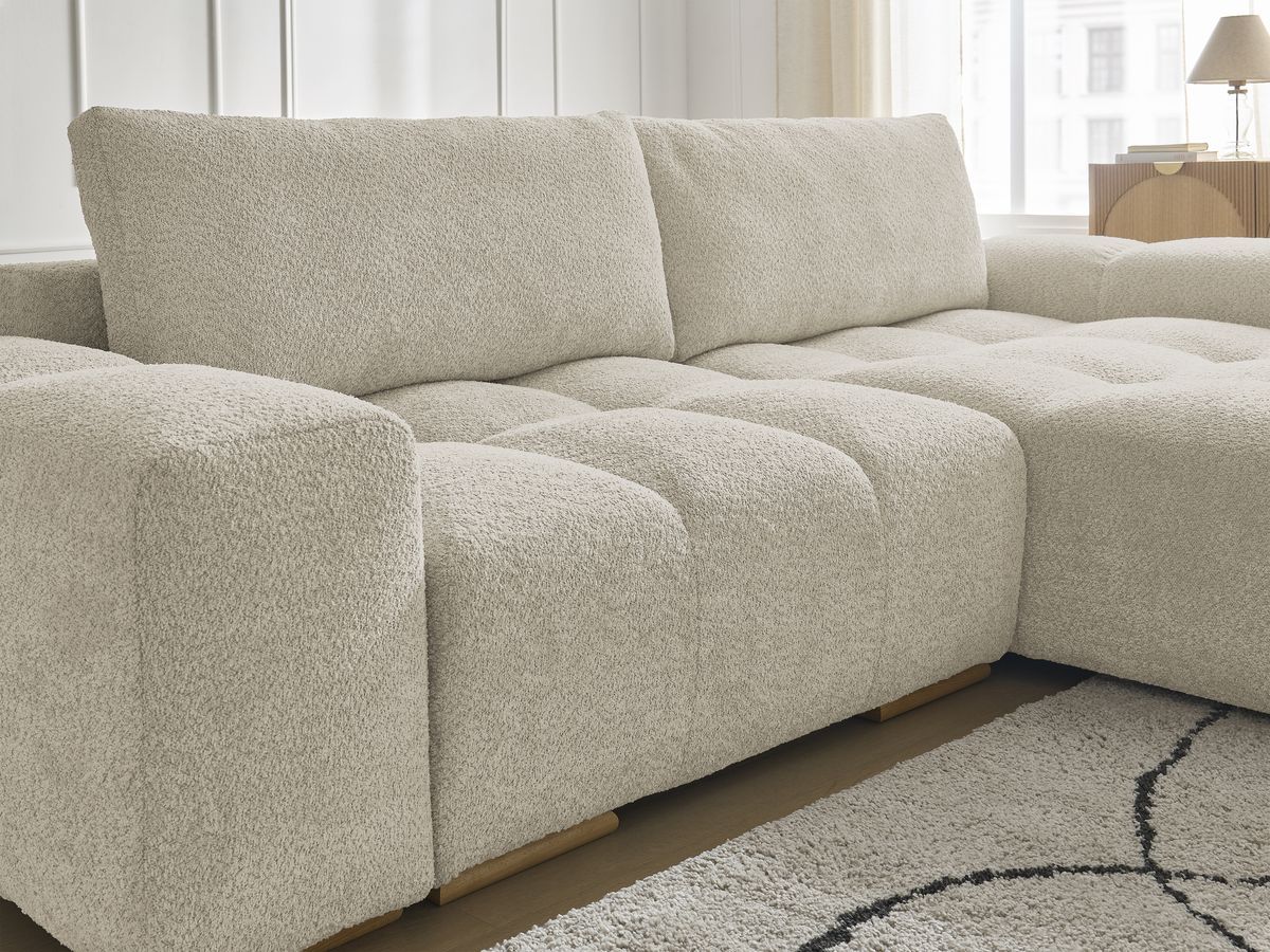 Bobochic Anakin Ecksofa, 2 Kissen Bouclé-Stoff Beige