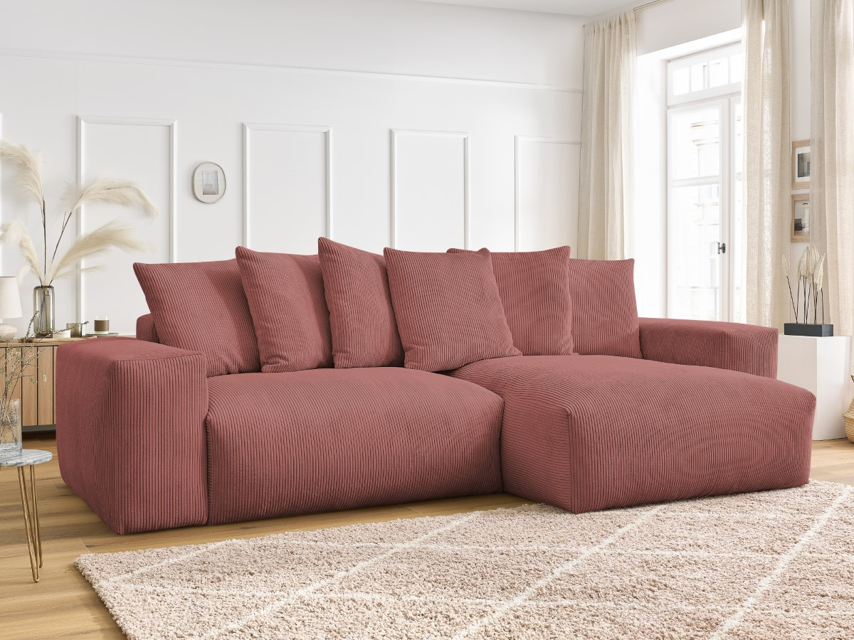 Bobochic Voltaire Ecksofa mit Schlaffunktion und Bettkasten Cordsamt Rosa