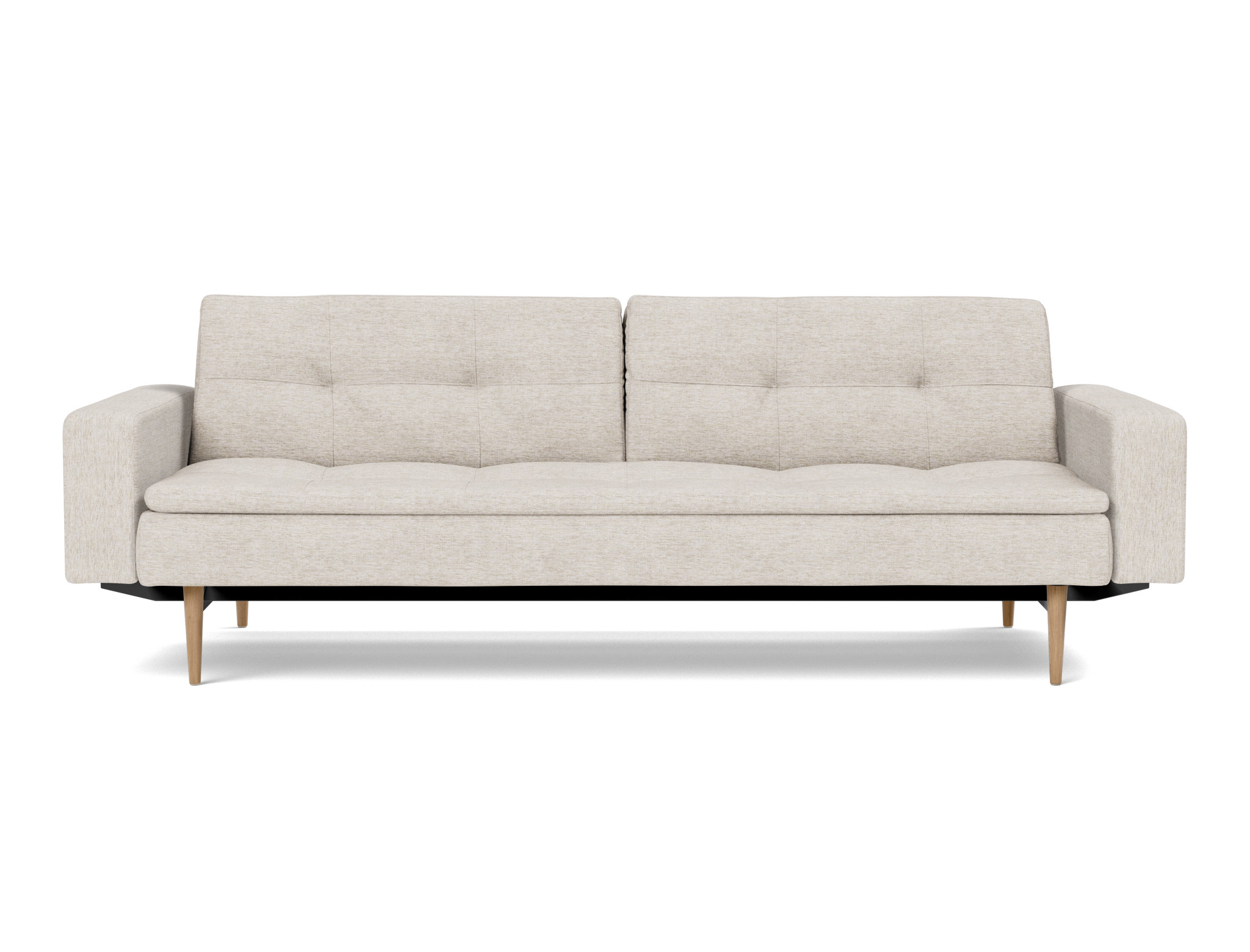 Schlafsofa Dublexo mit Armlehnen Chenille Yuveno 470-Natural Beine Styletto Eiche hell