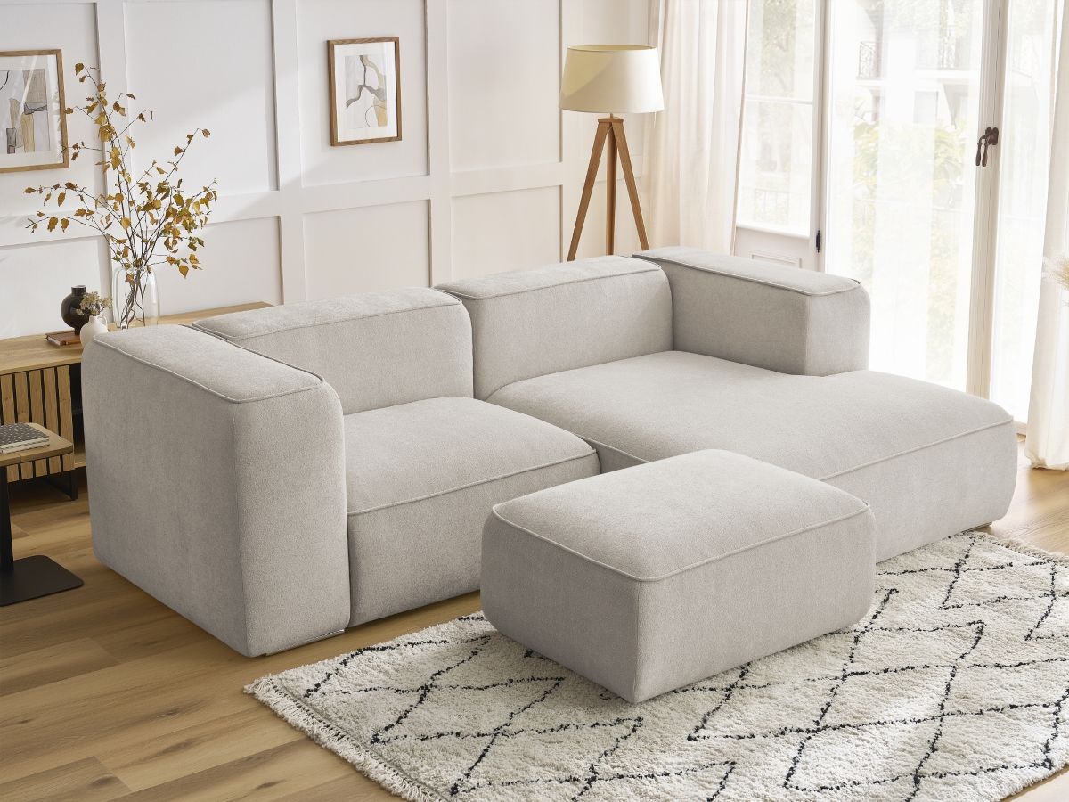 Bobochic Zephyr Ecksofa mit Pouf 260 × 165 cm Strukturstoff Beige Ecke rechts