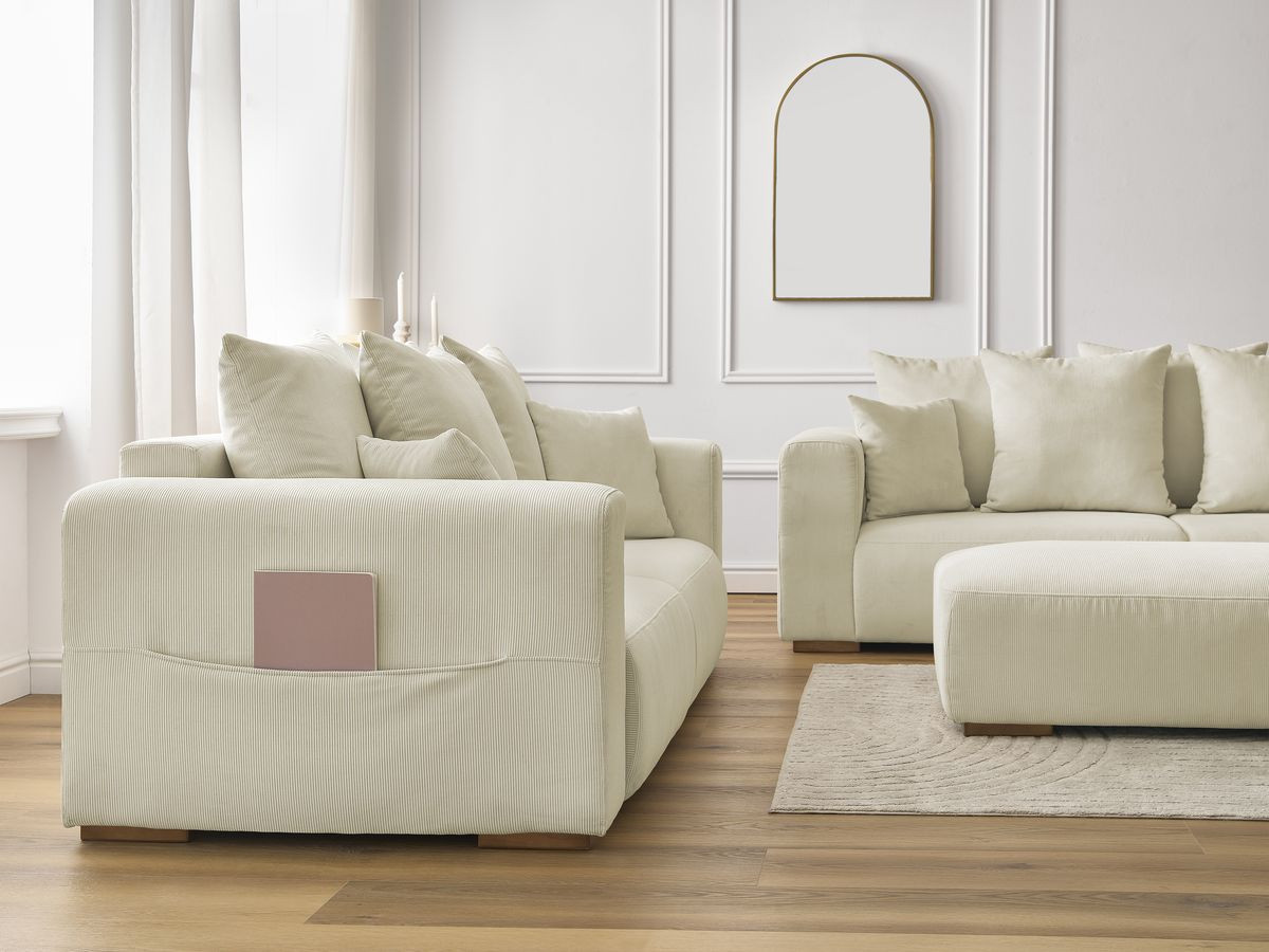 Bobochic Sidonie Sofa 6-Sitzer mit Pouf Cordsamt Beige