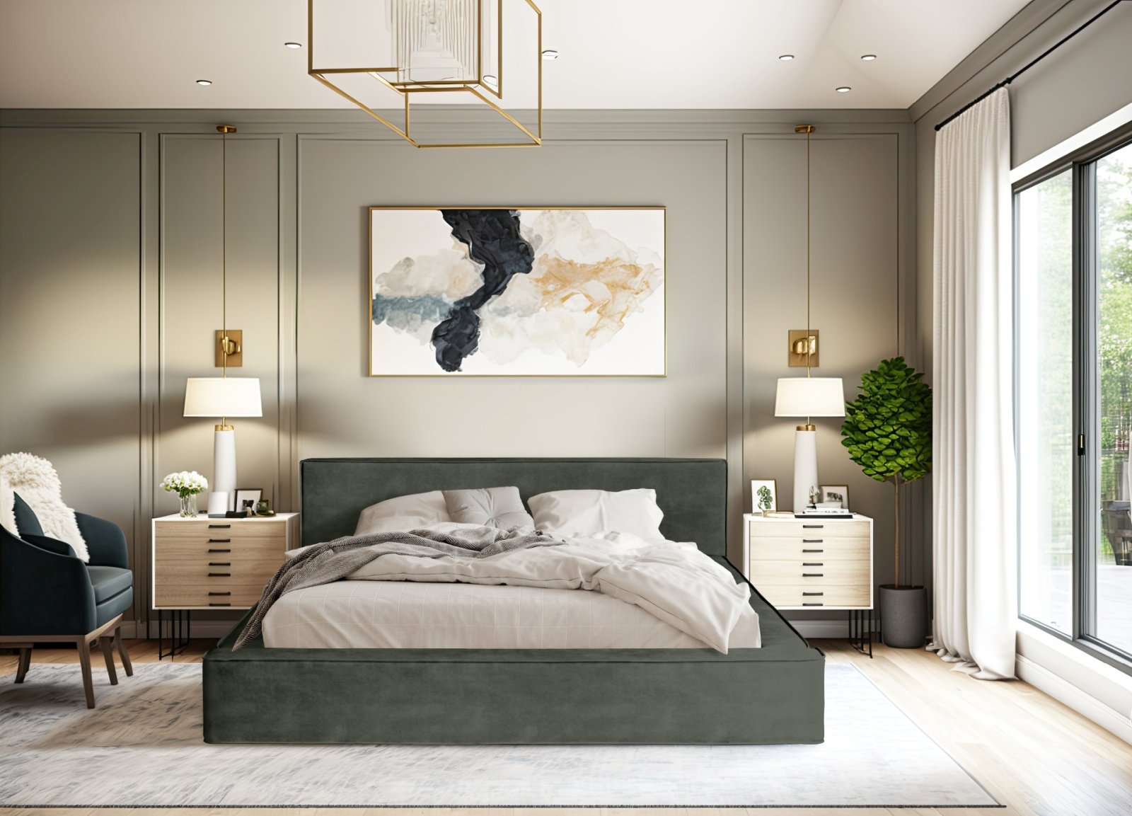 Polsterbett Delano Samtstoff 160x200 mit Metallrahmen Macau Forest