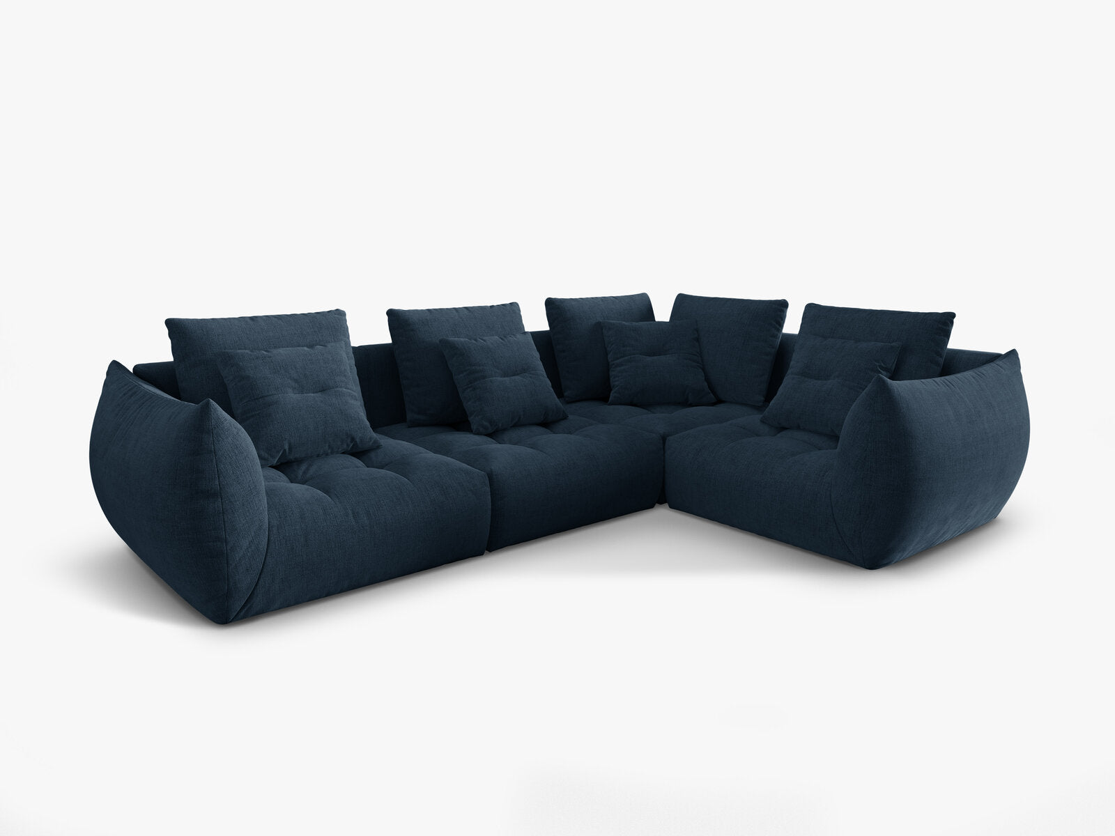 Micadoni Ecksofa Bloom 4-Sitzer Strukturierter Stoff Wind Marineblau Rechts
