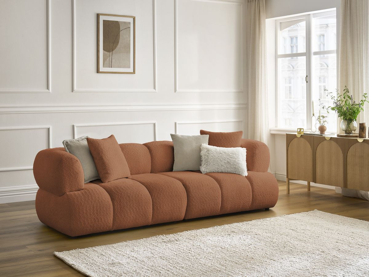 Bobochic Pamira Sofa 3-Sitzer Bouclé-Stoff Orange