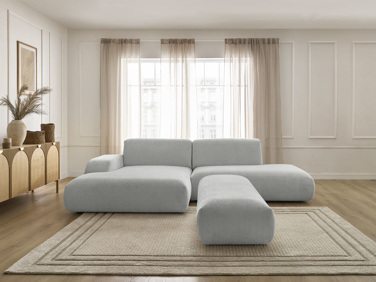 Bobochic Sirius Ecksofa mit Pouf 300 × 170 cm Strukturstoff Hellgrau Ecke links