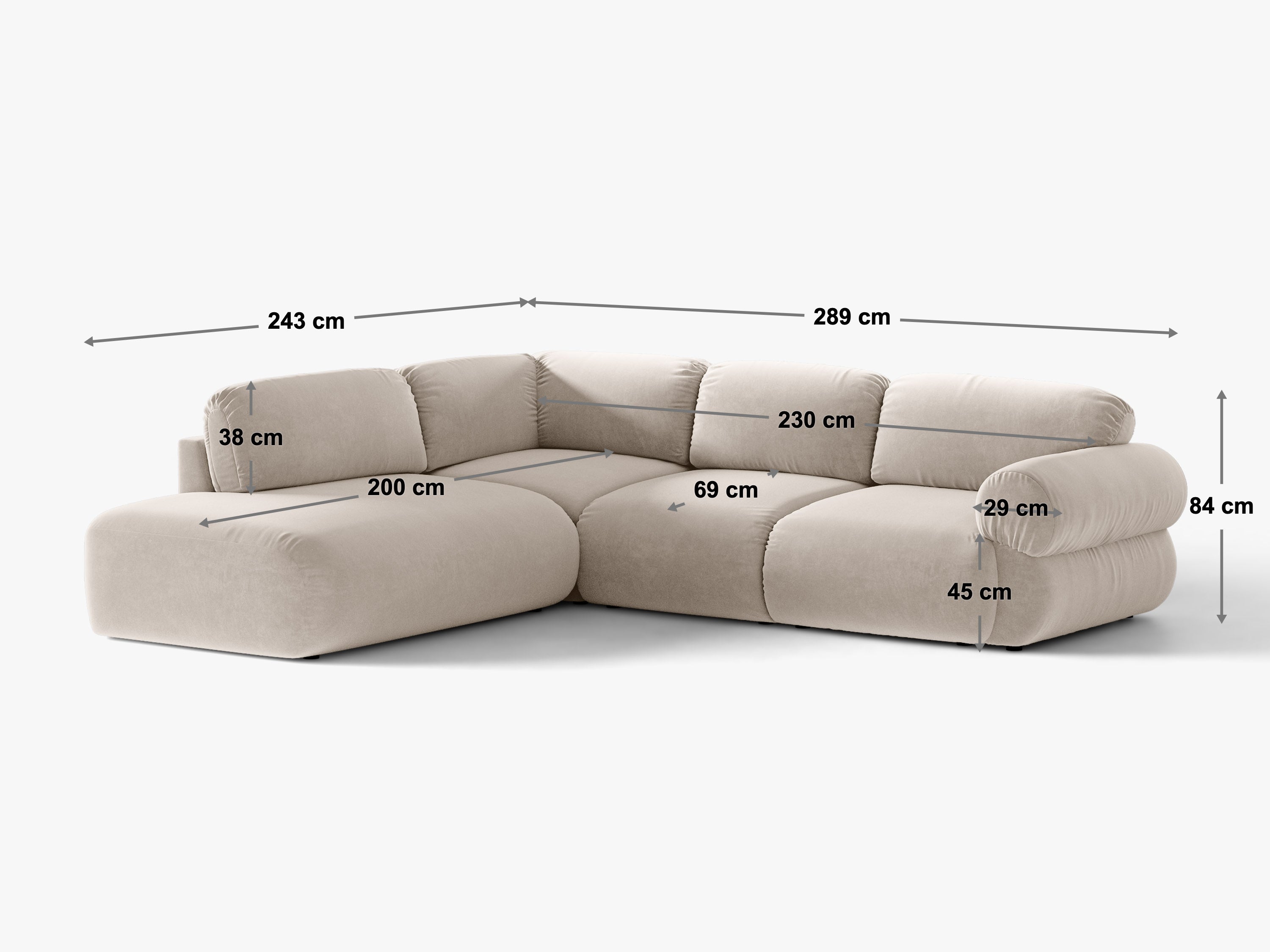 Micadoni Ophelia Ecksofa 289 cm Links Samt Salvador Braun
