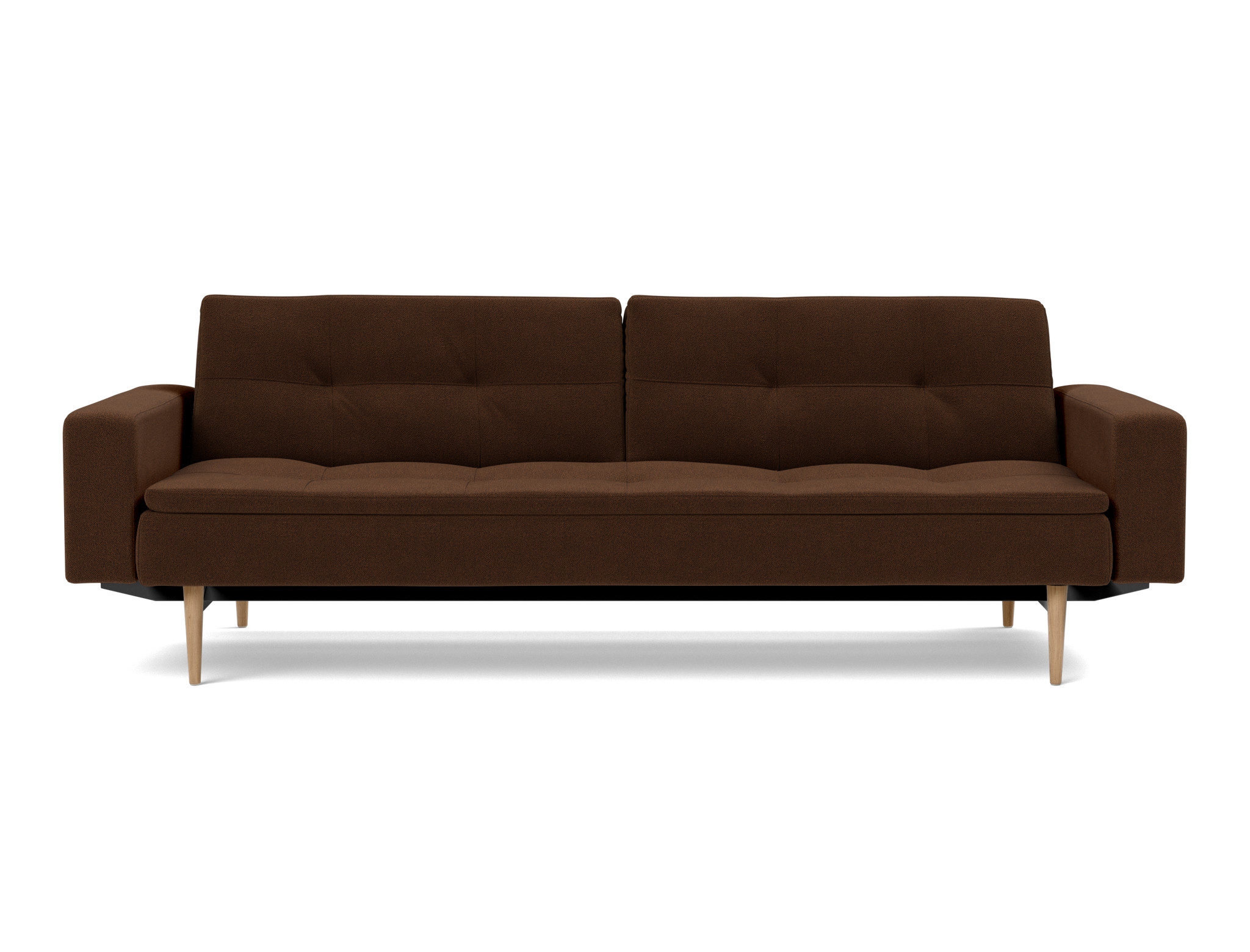 Schlafsofa Dublexo mit Armlehnen Strukturierter Stoff Taura 359-Cappuccino Beine Styletto Eiche hell