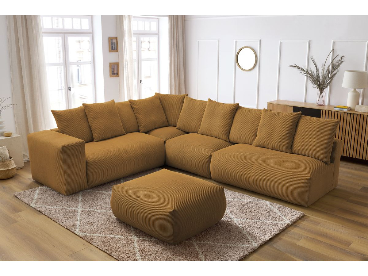 Bobochic Voltaire Ecksofa mit Pouf 322 × 268 cm Cordsamt Gelb Ecke links