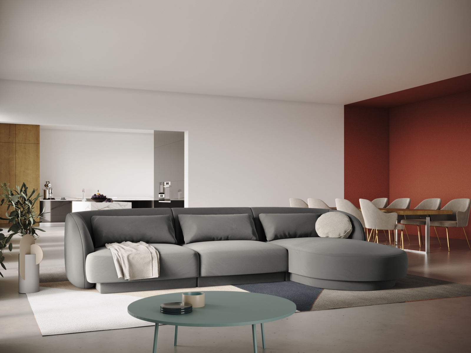 Cosmopolitan Design Ecksofa Tulum 4-Sitzer Samt Bluvel Hellgrau Rechts