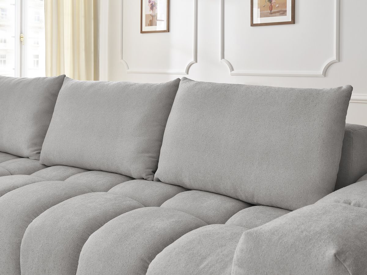 Bobochic Everest Ecksofa, 4 Kissen Strukturstoff Hellgrau Ecke links