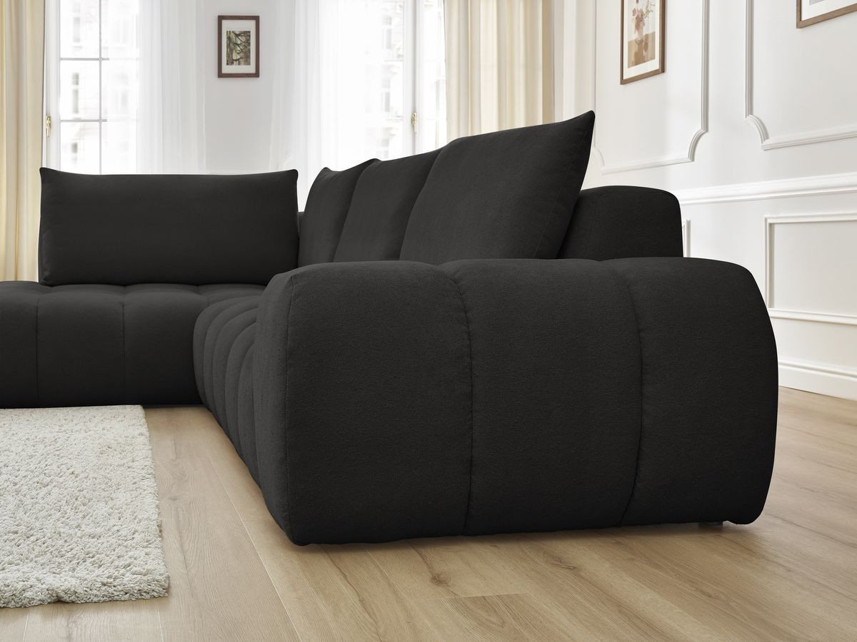 Bobochic Everest Ecksofa, 4 Kissen Strukturstoff Schwarz Ecke links