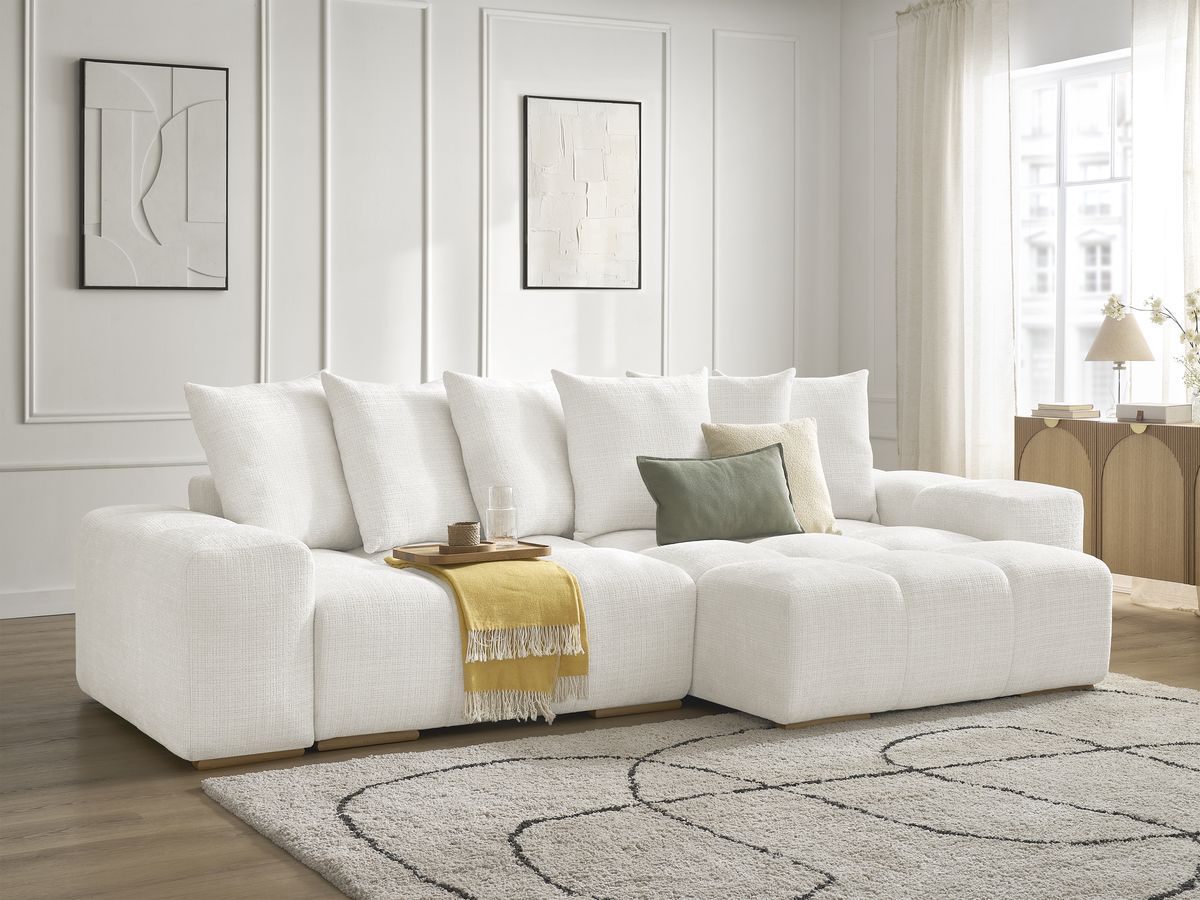 Bobochic Anakin Ecksofa mit Schlaffunktion und Bettkasten Strukturstoff Weiß