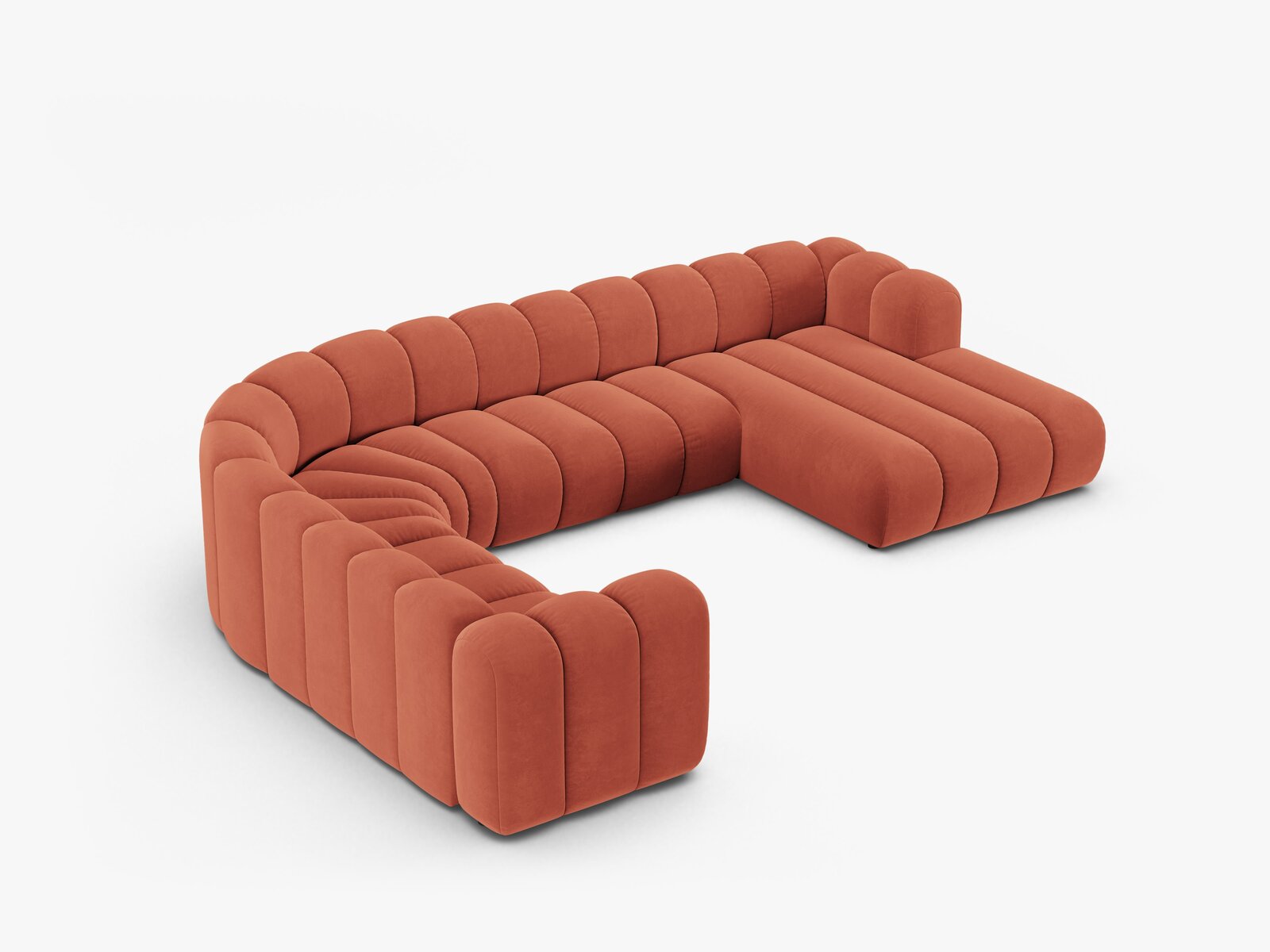 Micadoni Modulares Panorama Ecksofa Lupine 6-Sitzer Links Samt Venus Koralle