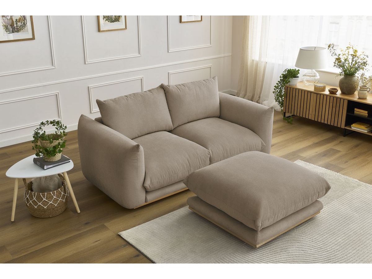 Bobochic Ernest Sofa 3-Sitzer mit Pouf 193 × 106 cm Stoff Taupe