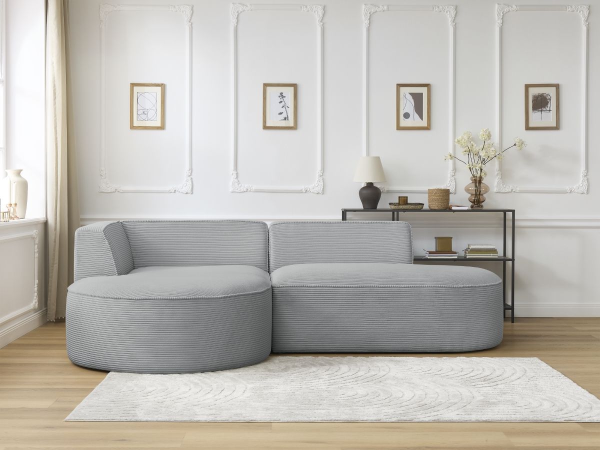 Bobochic Rousseau Ecksofa Cordsamt Hellgrau Ecke links