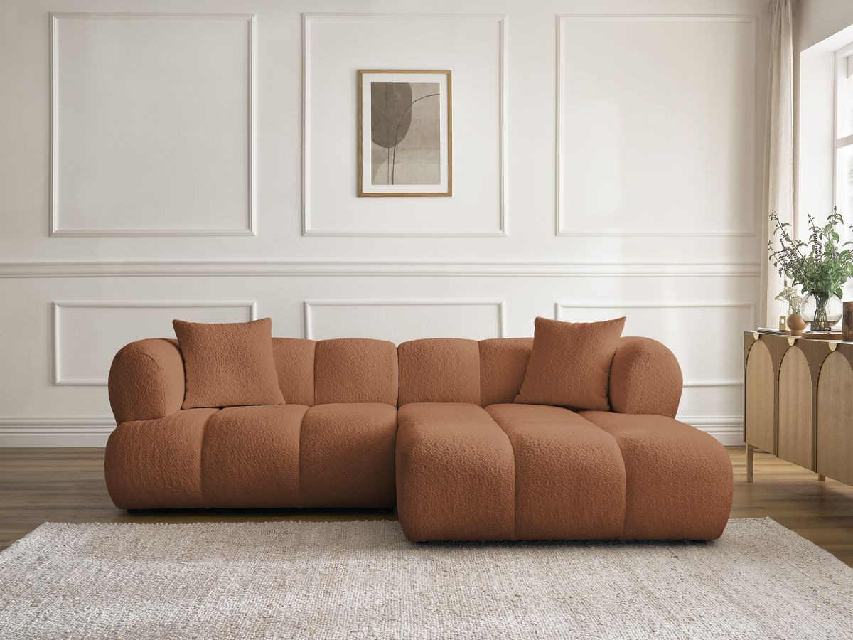 Bobochic Pamira Ecksofa Bouclé-Stoff Orange Ecke rechts