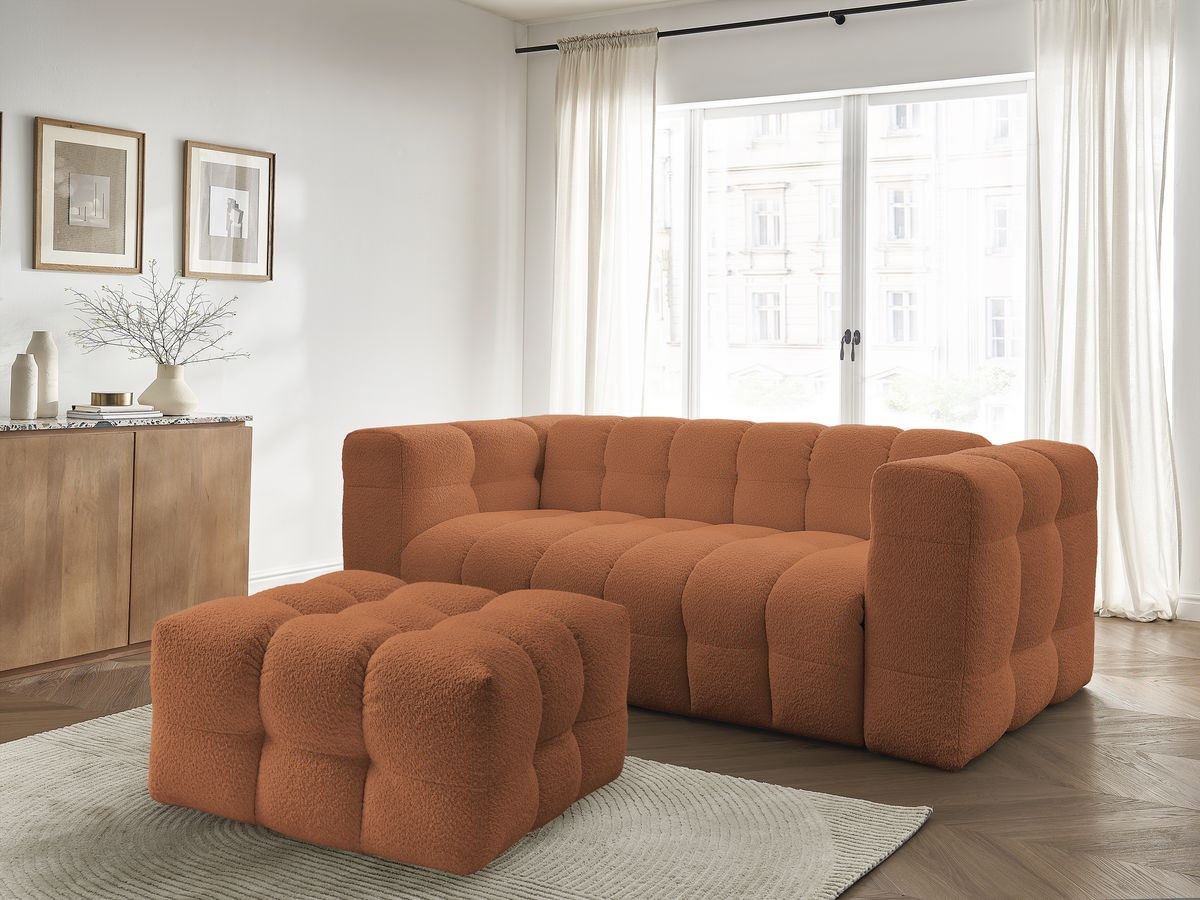 Bobochic Cloud Schlafsofa 3-Sitzer mit Pouf Bouclé-Stoff Orange