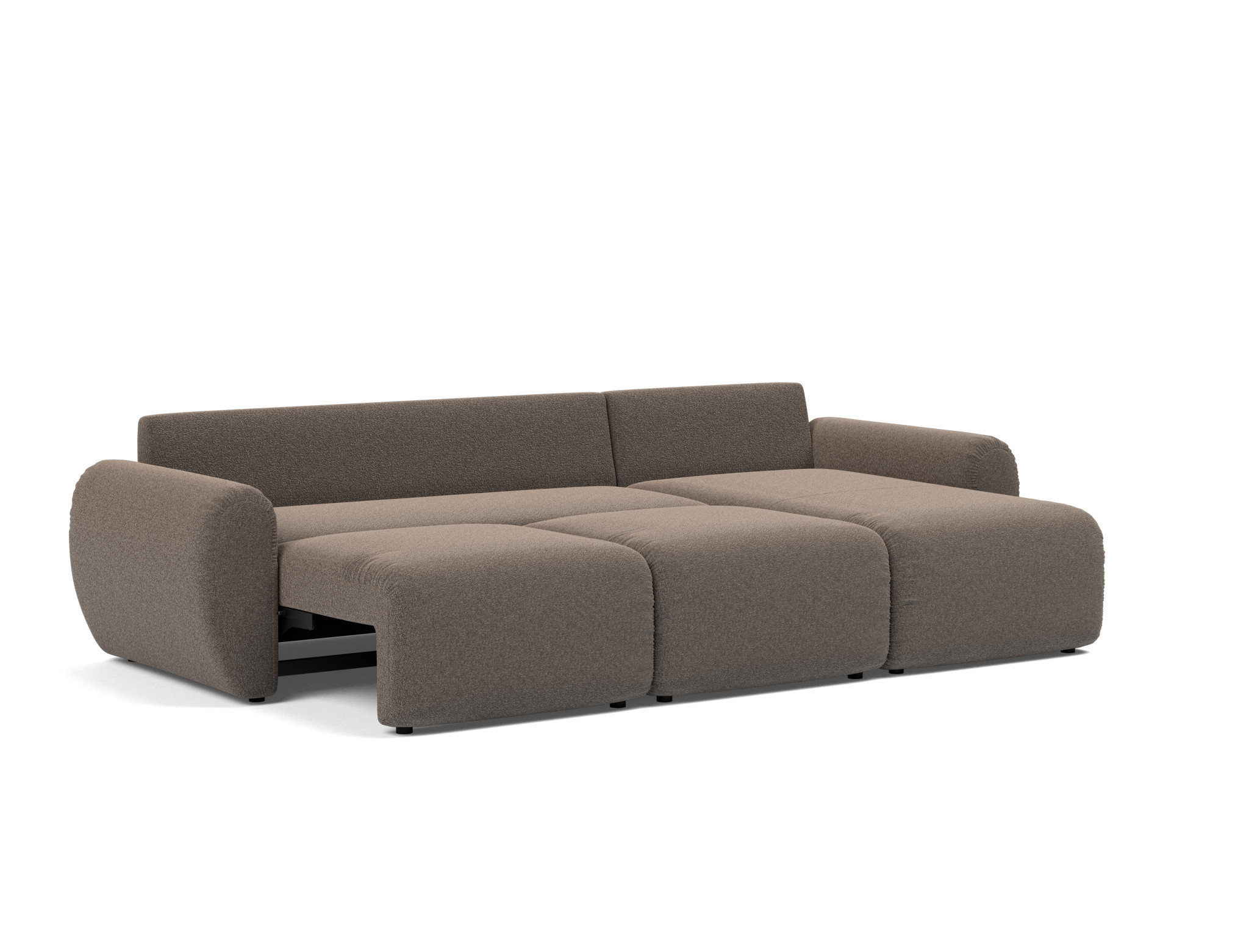 Schlafsofa Norum mit Chaiselongue und Curve-Armlehnen Boucle Skandi 530-Taupe