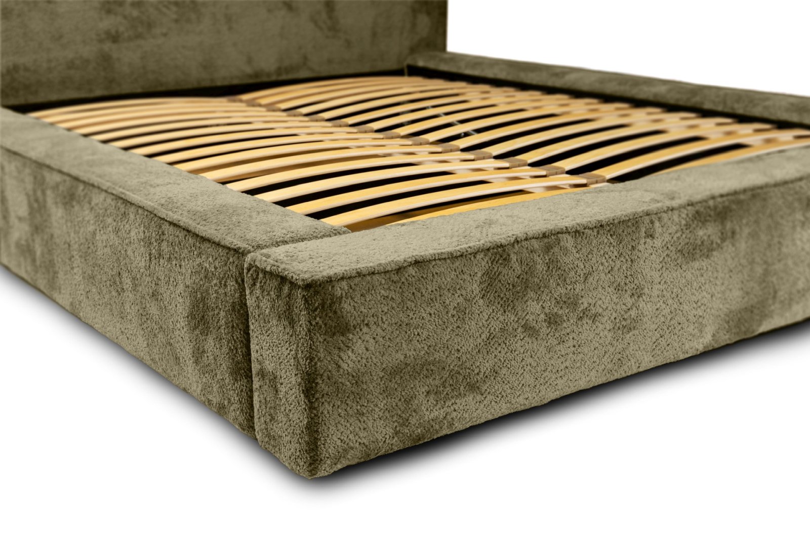 Polsterbett Calio Boucle 140x200 mit Metallrahmen Euphoria 11 Olive