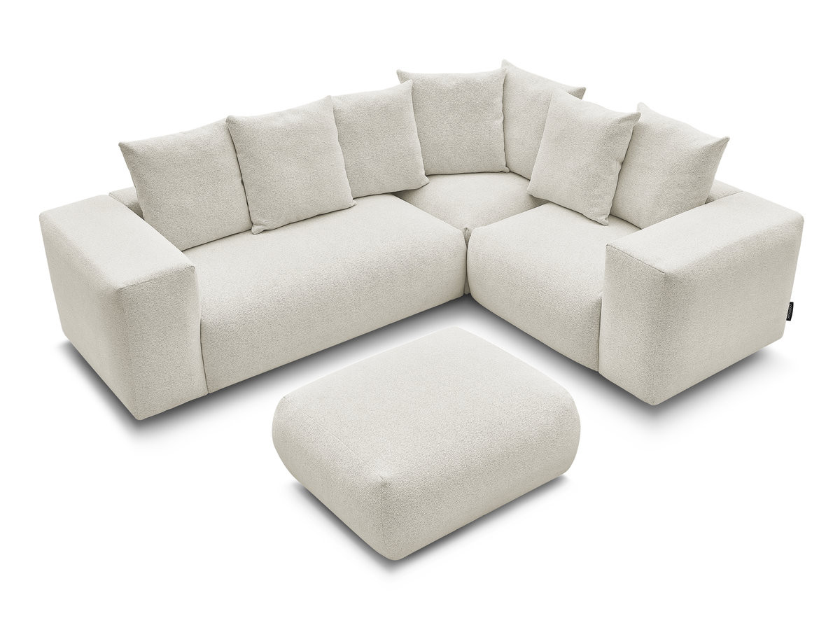 Bobochic Voltaire Ecksofa mit Pouf 268 × 214 cm Melange-Stoff Weiß Ecke rechts