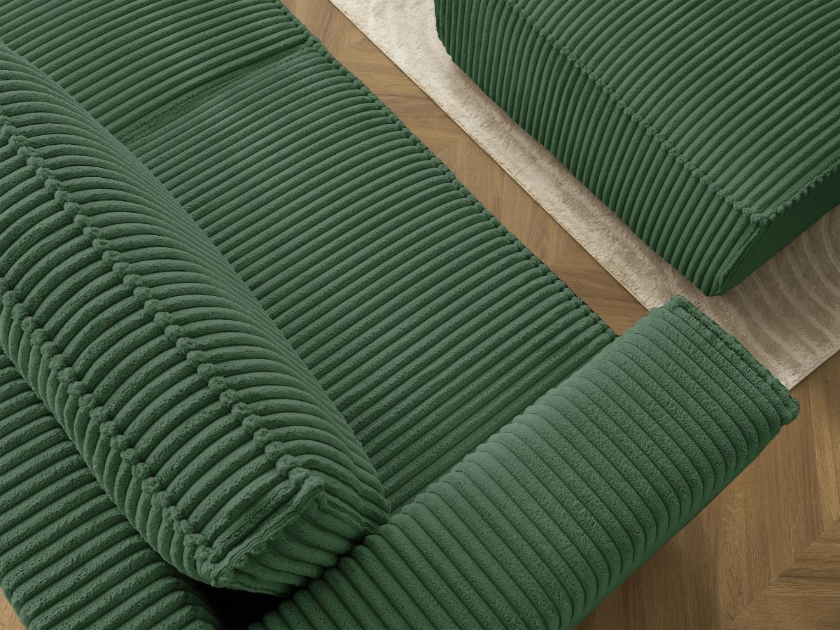 Bobochic Chelsea Schlafsofa 4-Sitzer mit Bettkasten und Pouf Breitcord weich Grün
