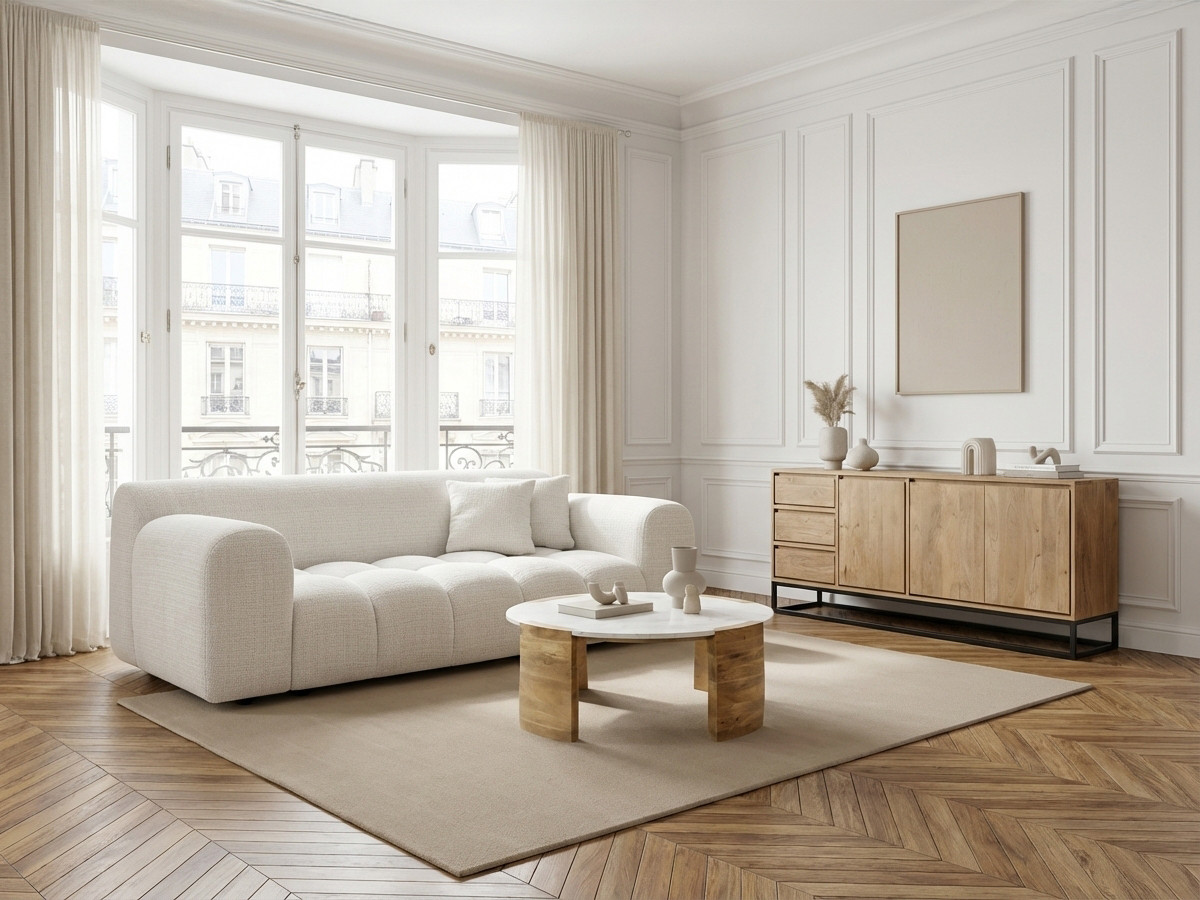 Bobochic Melisse Sofa 2-Sitzer Strukturstoff Weiß