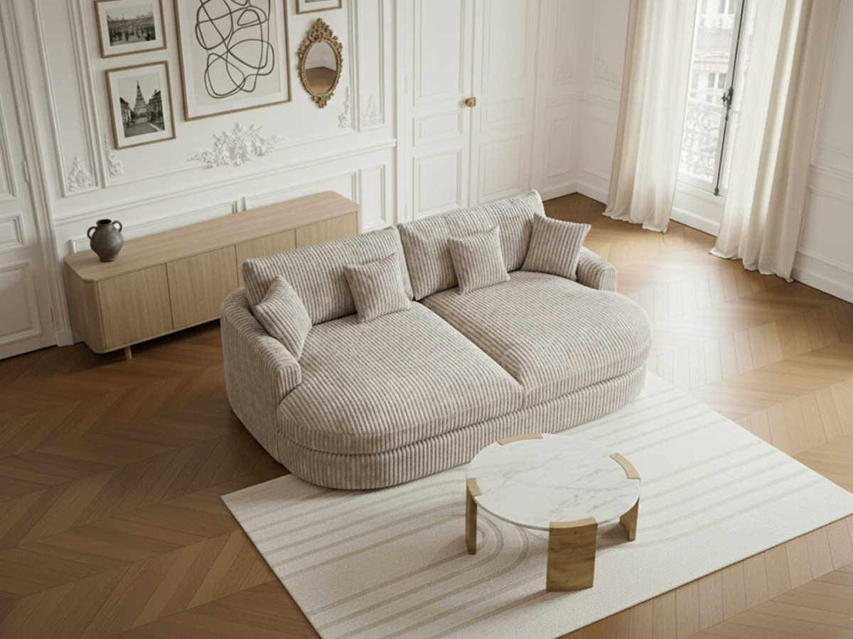 Bobochic Belem Sofa 3-Sitzer Breitcord weich Taupe