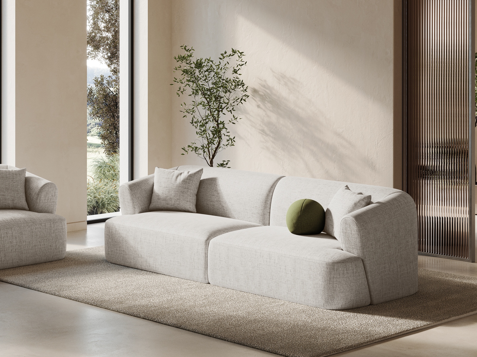 Cosmopolitan Design Sofa Campi 4-Sitzer Strukturierter Stoff Moly Helles Beige