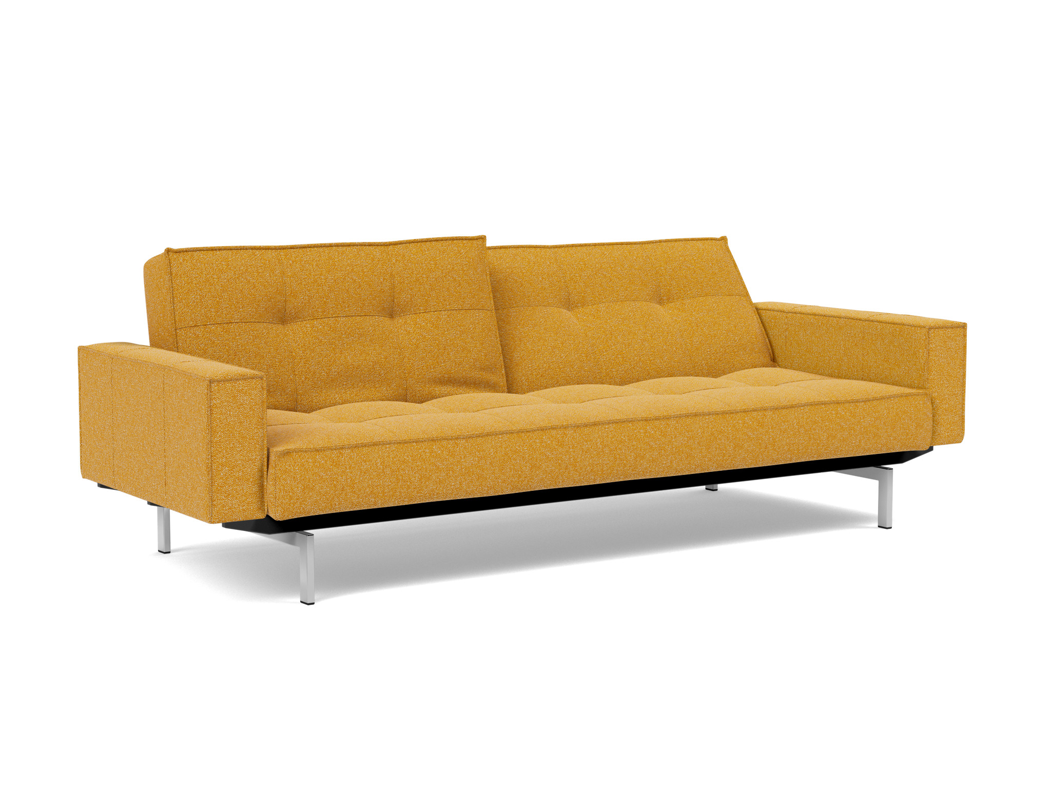 Schlafsofa Splitback mit Armlehnen Boucle Skandi 536-Ochre Beine Chrom