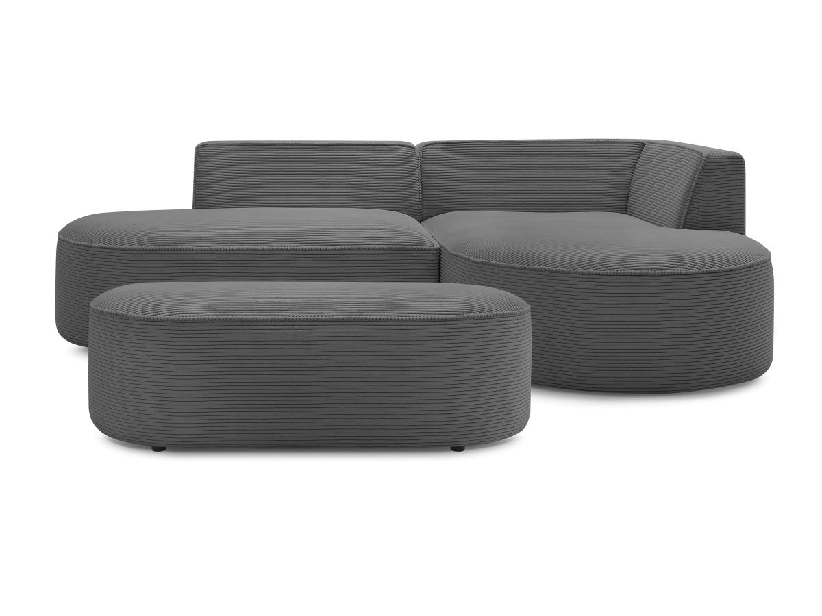 Bobochic Rousseau Ecksofa mit Pouf Cordsamt Dunkelgrau Ecke rechts