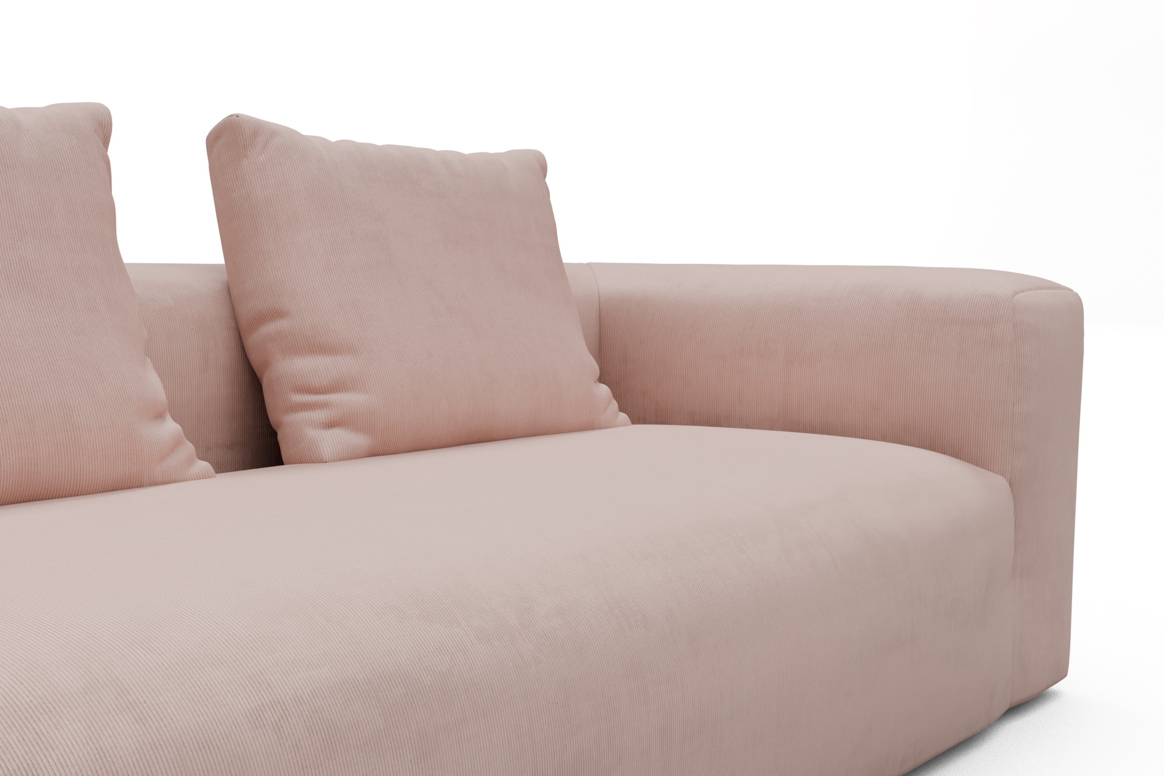 Wohnlandschaft Fred Chaiselongue links mit 2-Sitzer und lange Armlehne rechts Cordufine-Blush