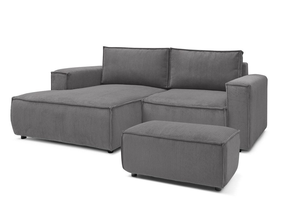 Bobochic Nihad Ecksofa mit Pouf Cordsamt Dunkelgrau Ecke links