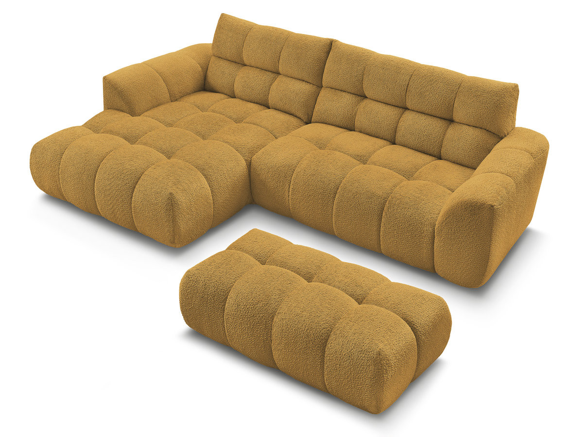 Bobochic Jaya Ecksofa mit Pouf Chenille Gelb Ecke links