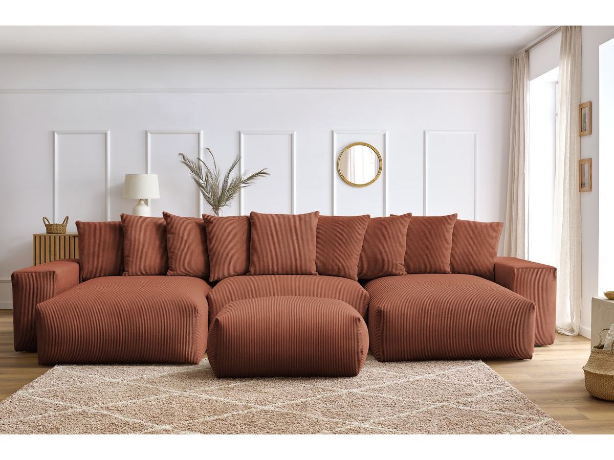 Bobochic Voltaire Wohnlandschaft mit Pouf 420 × 174 cm, Liegefläche 135 × 345 cm Cordsamt Orange