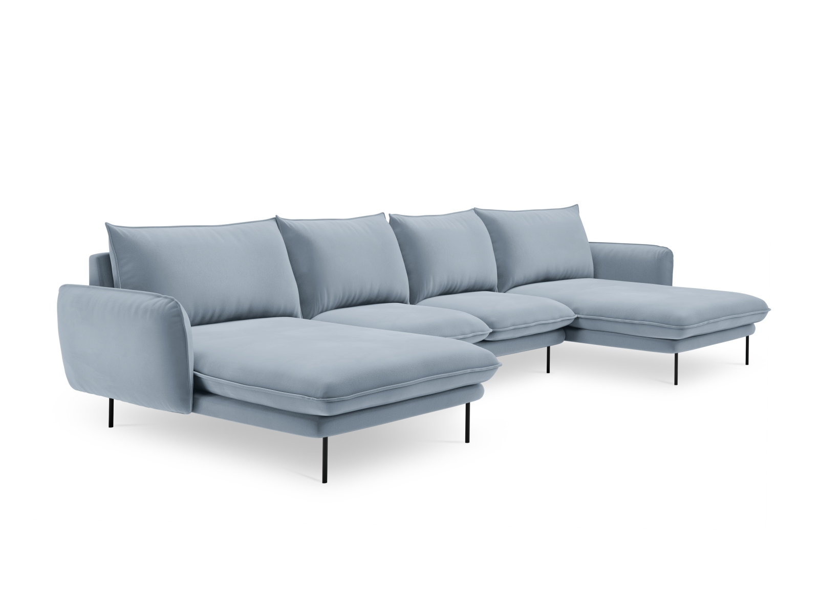 Cosmopolitan Design Panoramasofa Vienna 6-Sitzer Samt Bluvel Hellblau Beine Schwarzes Metall