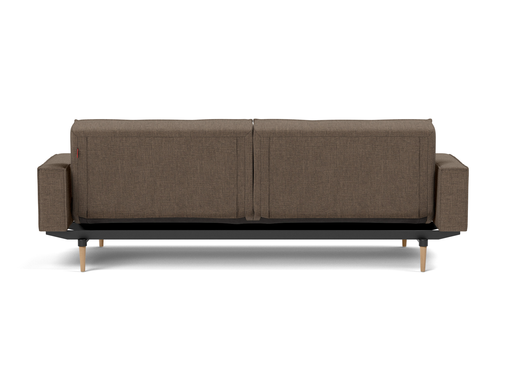 Schlafsofa Splitback mit Armlehnen Chenille Esina 411-Cedar-Brown Beine Styletto Eiche hell