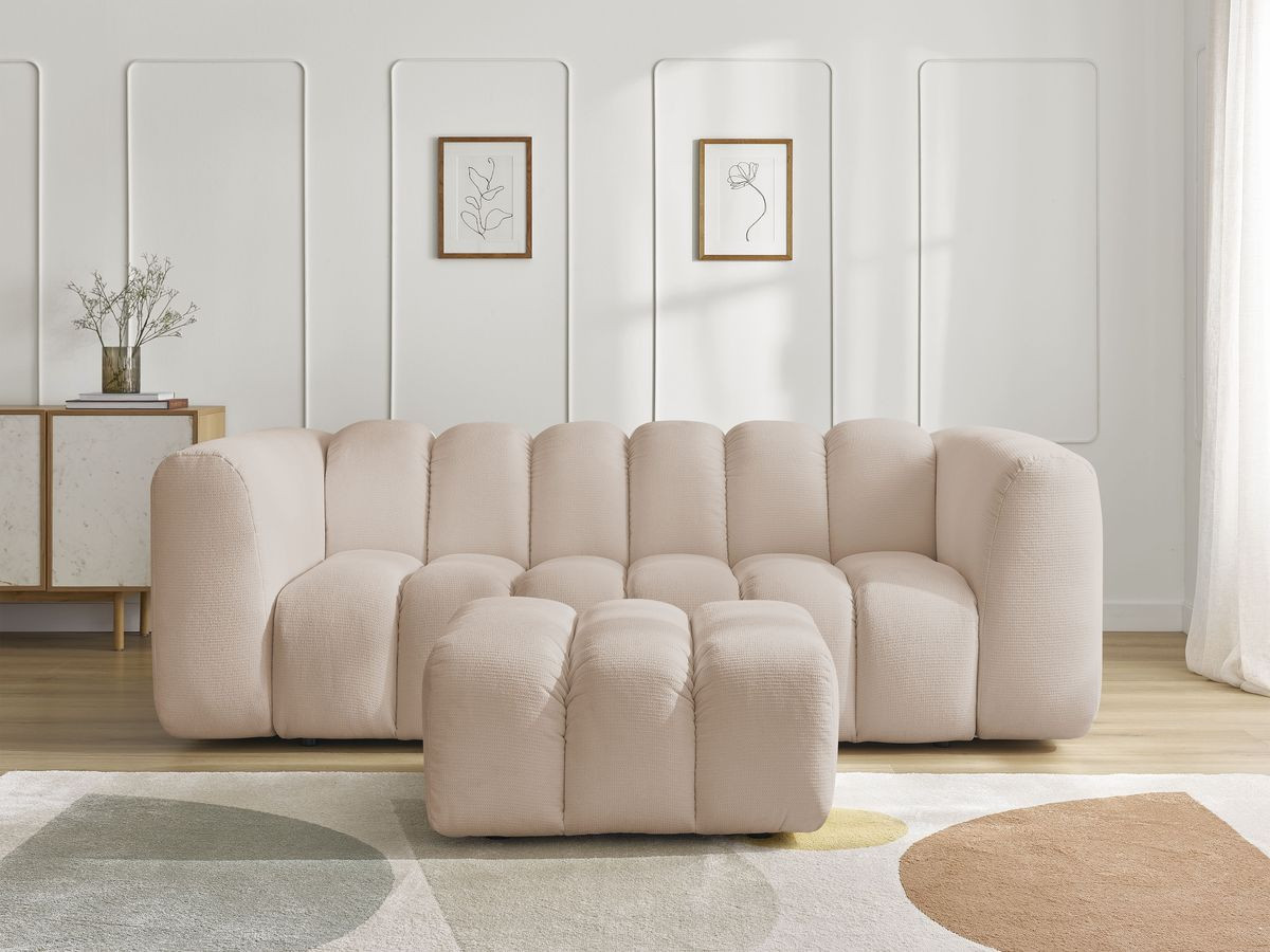 Bobochic Talia Sofa 3-Sitzer mit Pouf Melange-Stoff Beige