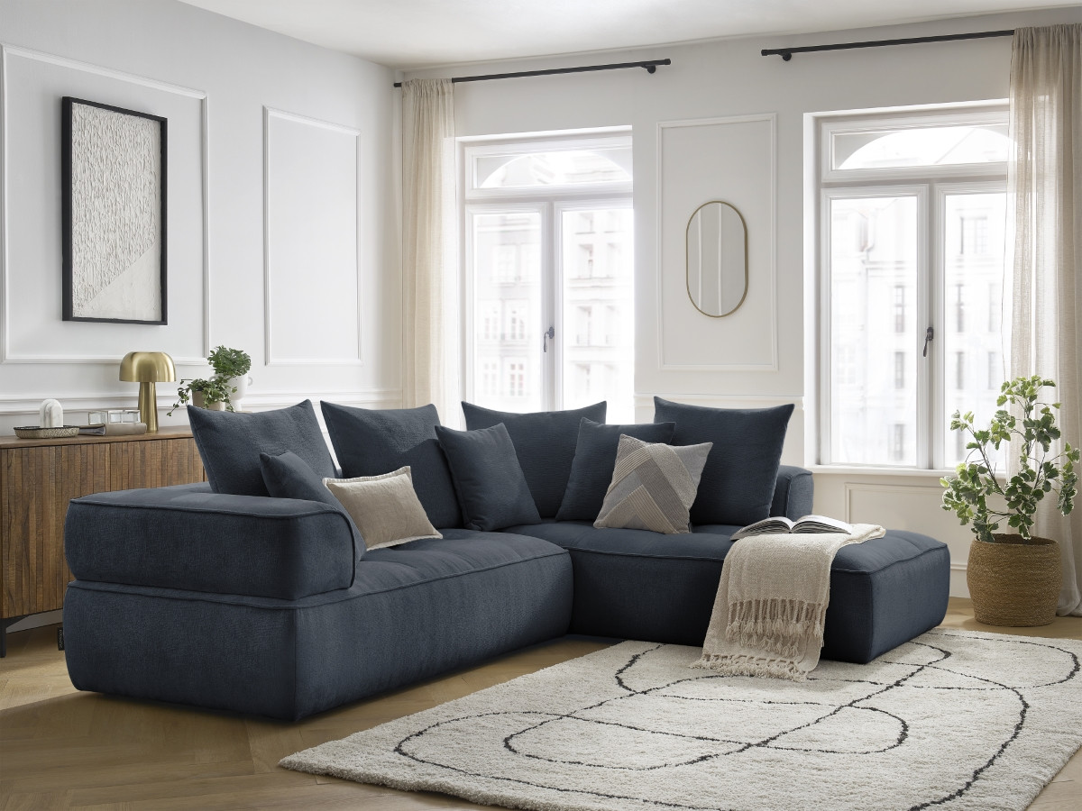 Bobochic Whesley Ecksofa Stoff Dunkelblau Ecke rechts