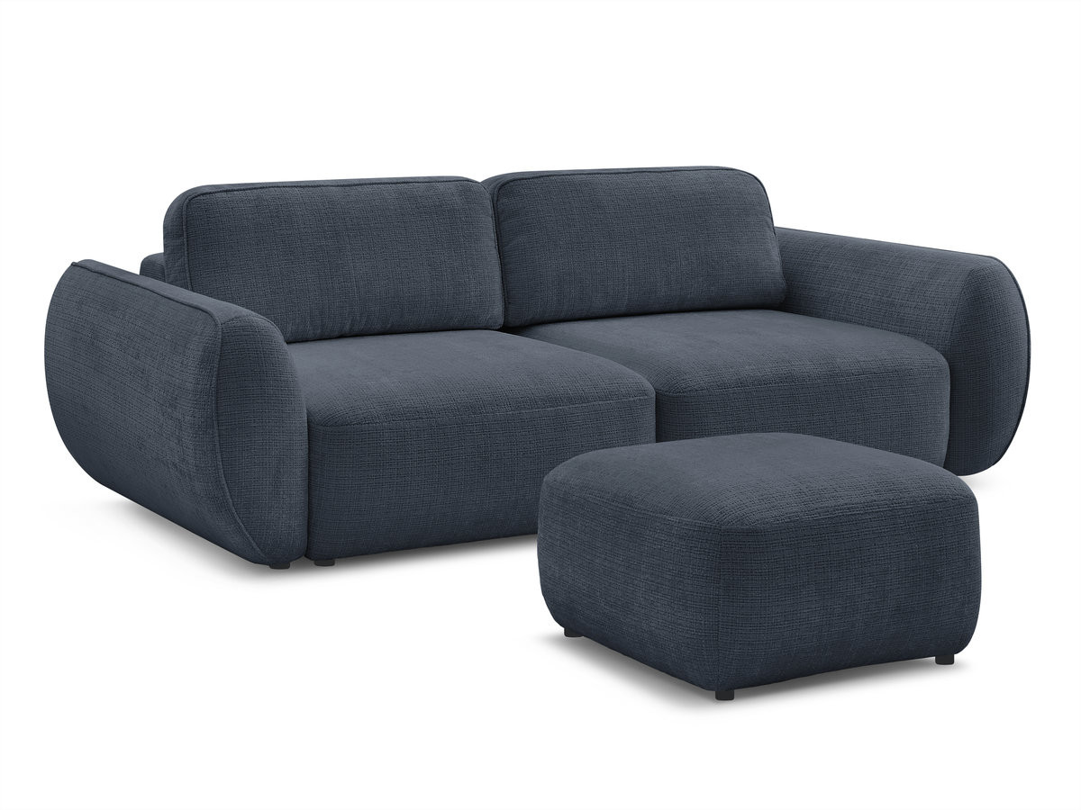 Bobochic Denise Schlafsofa 3-Sitzer mit Bettkasten und Pouf Strukturstoff Dunkelblau