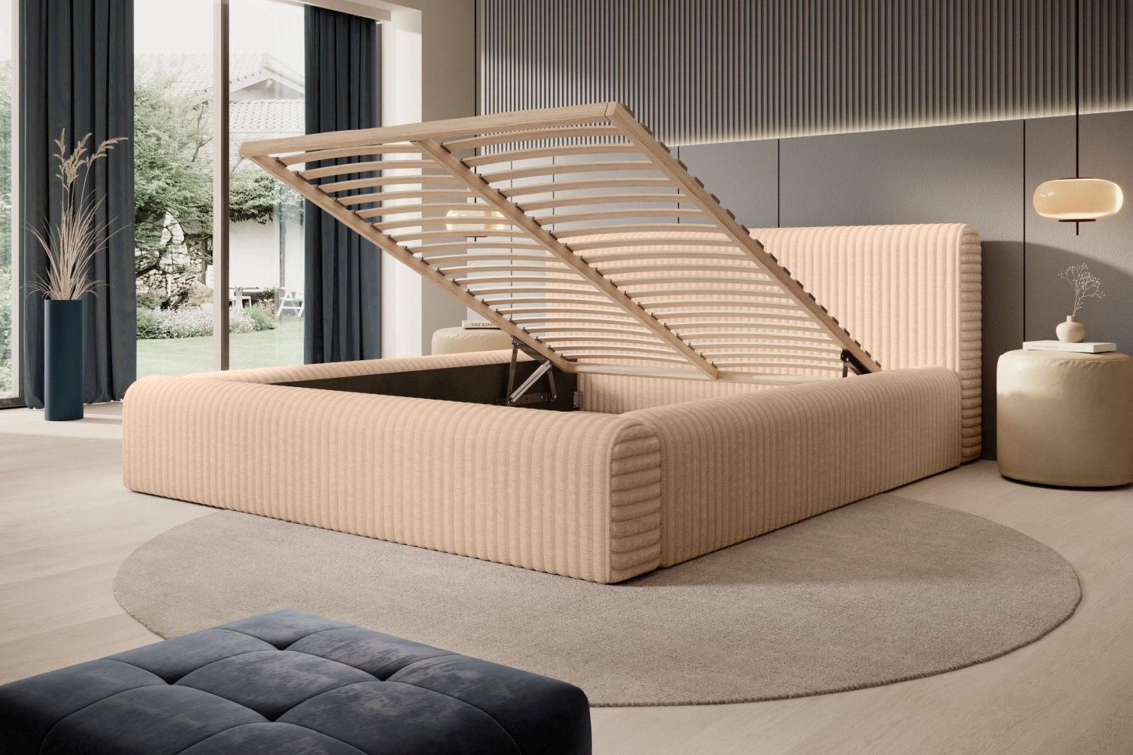 Polsterbett Miloa Softcord mit Fellstruktur 160x200 mit Holzrahmen Vito 26