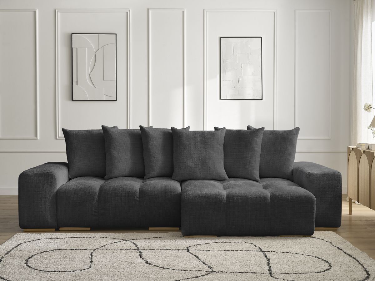 Bobochic Anakin Ecksofa, 6 Kissen Strukturstoff Schwarz
